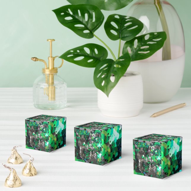 Elegant shiny glamour greens  greys disc sequins  favour box (Multiple)