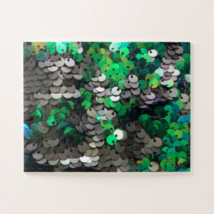 Elegant shiny glamour greens greys disc sequins jigsaw puzzle