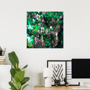 Elegant shiny glamour greens greys disc sequins poster