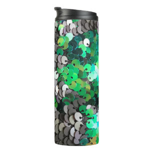 Elegant shiny glamour greens greys disc sequins thermal tumbler