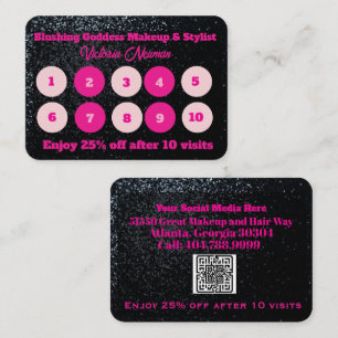 Elegant Shiny Glittery Black & Pink Business  Loyalty Card