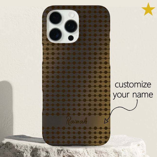 Elegant Shiny Gold Dots Lines Pattern Custom Name Case-Mate iPhone Case (Creator Uploaded)