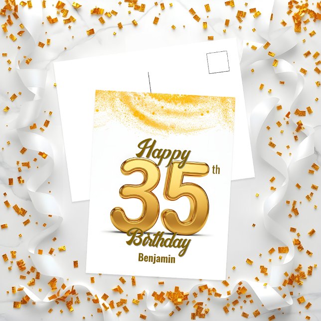 Elegant Shiny Gold Glitter Confetti 35th Birthday Postcard (Creator Uploaded)