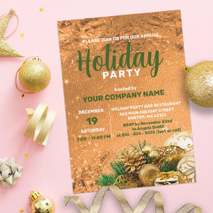 Elegant Shiny Gold Glitter Corporate Holiday Party Invitation