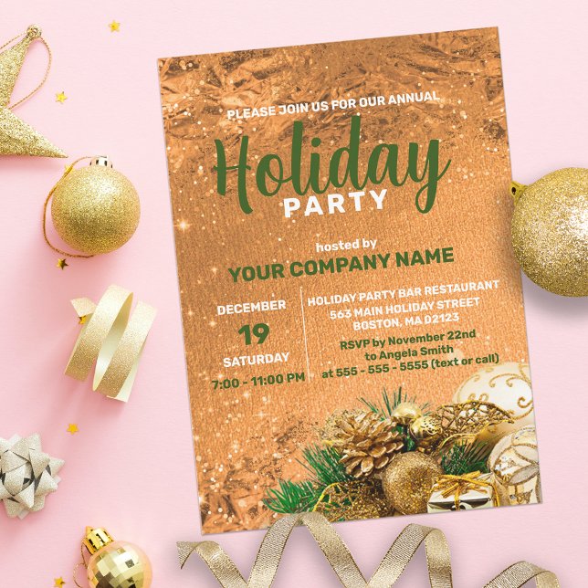 Elegant Shiny Gold Glitter Corporate Holiday Party Invitation (Creator Uploaded)