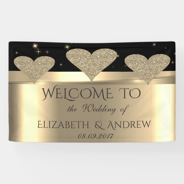 Elegant Shiny Gold Glitter Hearts  Wedding Banner (Horizontal)