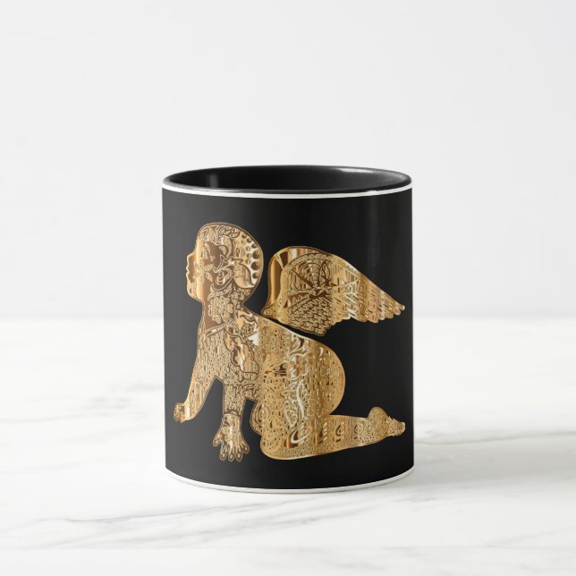 Elegant Shiny Golden Angel Black and Gold Mug (Center)