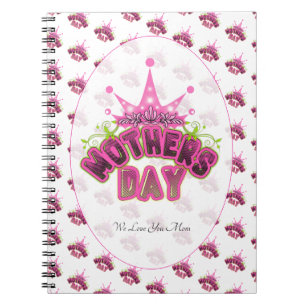 Elegant Shiny Pink Queen Crown Happy mothers day Notebook