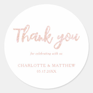 Elegant Shiny Rose Gold Glitter Wedding Classic Round Sticker
