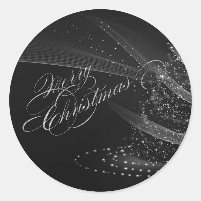 Elegant Shiny Silver  Christmas Tree Classic Round Sticker (Front)