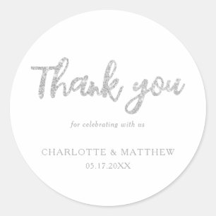 Elegant Shiny Silver Glitter Wedding Classic Round Sticker