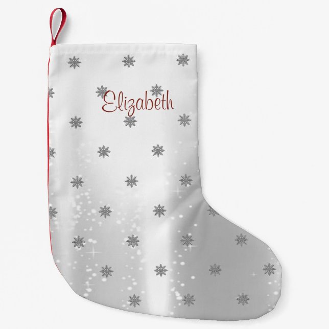Elegant Shiny Snowflakes-Personalised Small Christmas Stocking (Front)