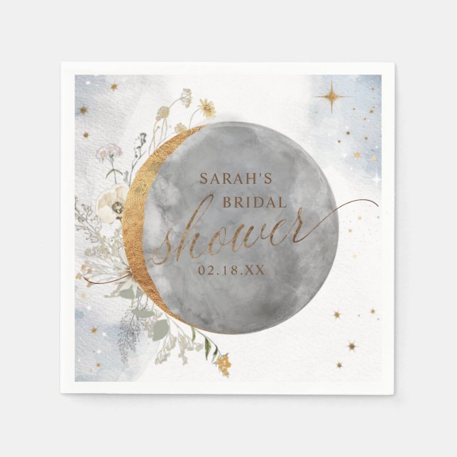 Elegant Shower Celestial Moon and Stars Napkin (Front)