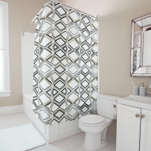 Elegant Shower Curtain with Geometric Pattern  (In Situ)