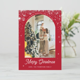 Elegant Shower Flake With Family Photo Christmas Holiday Card