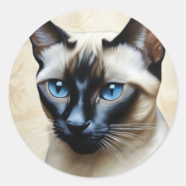 Elegant Siamese Cat Classic Round Sticker (Front)