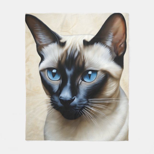 Elegant Siamese Cat Fleece Blanket (Front)