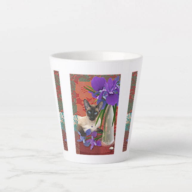 Elegant Siamese Cat with Iris Floral Mug (Front)