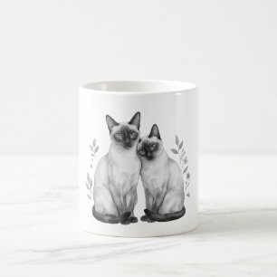 Elegant Siamese Cats Pair Watercolor Illustration Coffee Mug