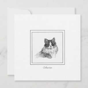 Elegant Siberian Cat Sketch in Charcoal and Chalk Card