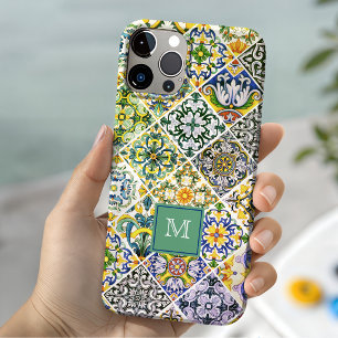Elegant Sicilian Mediterranean green tiles iPhone 15 Case