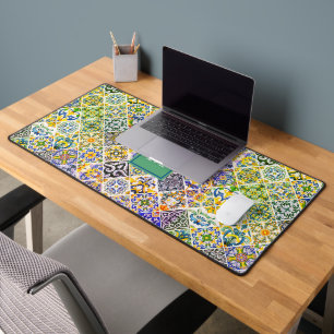 Elegant Sicilian Mediterranean green tiles Desk Mat