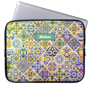 Elegant Sicilian Mediterranean green tiles Laptop Sleeve