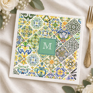 Elegant Sicilian Mediterranean green tiles Napkin