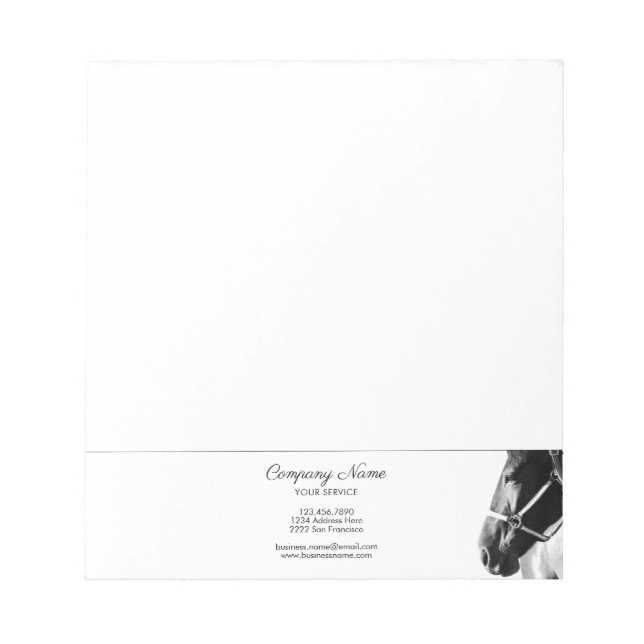 Elegant Side Horse Head BW Personalised Business Notepad (Front)