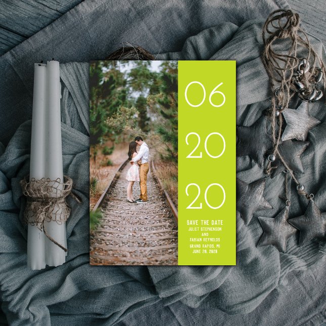 Elegant Side Swept Photo Save the Date | Green (Green Elegant Side Swept Photo Save the Date)