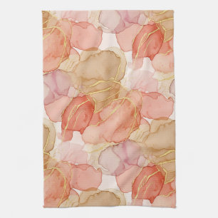 Elegant Sienna Taupe Gold Marble Fluid Tea Towel