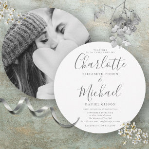 Elegant Signature Circular Photo Wedding Invitation