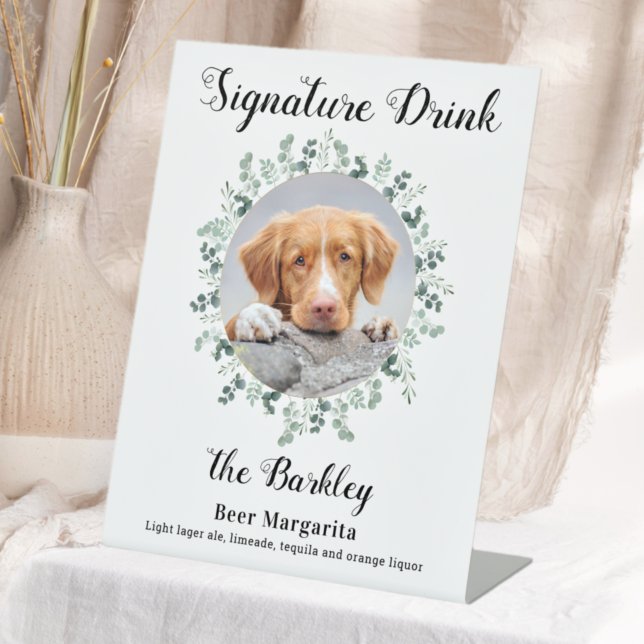 Elegant Signature Drink Pet Wedding Dog 2 Photo Pedestal Sign (Creator Uploaded)