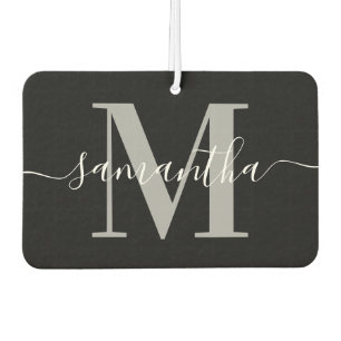 Elegant Signature Grey Modern Monogram Black Photo Car Air Freshener