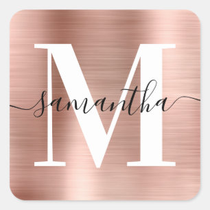 Elegant Signature Modern Monogram Rose Gold Foil Square Sticker