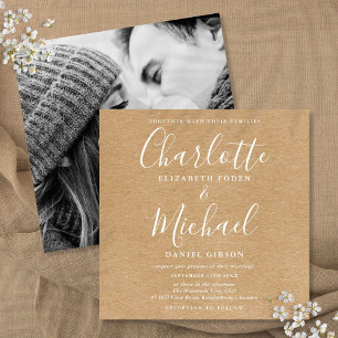Elegant Signature Rustic Kraft Wedding Photo Invitation