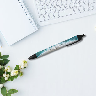 Elegant Signature Script Aqua Blue Green Beach Black Ink Pen