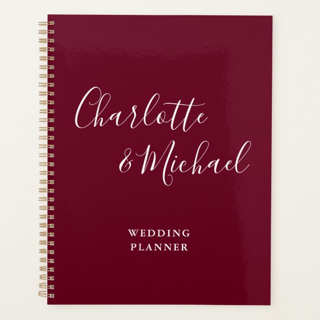 Elegant Signature Script Burgundy Wedding Planner (Front)