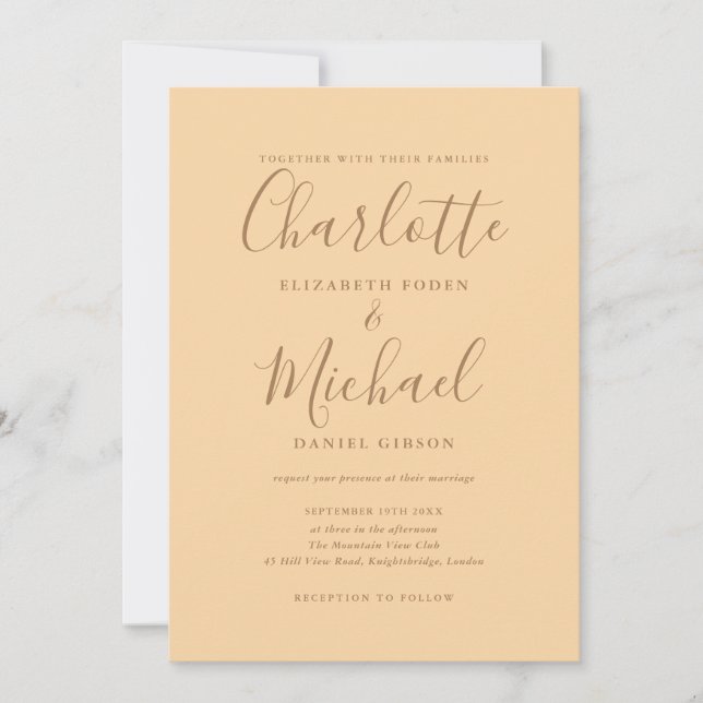 Elegant Signature Script Champagne Wedding Invitation (Front)