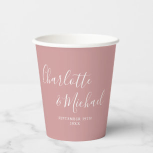 Elegant Signature Script Dusty Rose Wedding Paper Cups