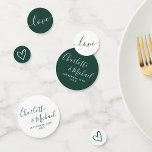 Elegant Signature Script Emerald Green Wedding Confetti<br><div class="desc">Elegant signature emerald green wedding table confetti personalised with signature style names,  special wedding date and message. Designed by Thisisnotme©</div>