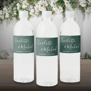 Elegant Signature Script Emerald Green Wedding Water Bottle Label