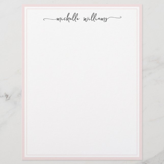 Elegant Signature Script Girly Blush Bordered Custom Letterhead (Front)