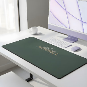 Elegant Signature Script Monogram Green Desk Mat