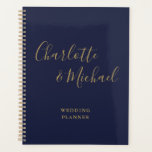 Elegant Signature Script Navy Blue Gold Wedding Planner<br><div class="desc">Elegant signature navy blue and gold wedding planner personalized with signature style names. Designed by Thisisnotme©</div>