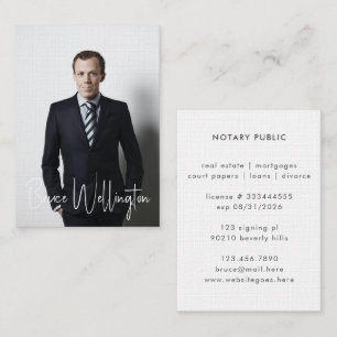 Elegant Signature Script Notary Lawyer Photo Business Card