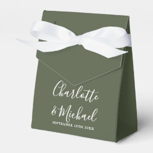 Elegant Signature Script Olive Green Wedding Favour Box