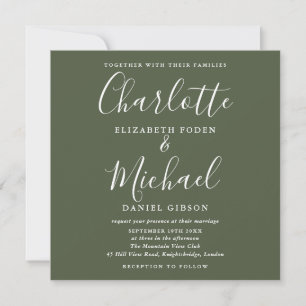 Elegant Signature Script Olive Green Wedding Photo Invitation