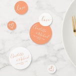 Elegant Signature Script Peach Wedding Confetti<br><div class="desc">Elegant signature peach wedding table confetti personalised with signature style names,  special wedding date and message. Designed by Thisisnotme©</div>