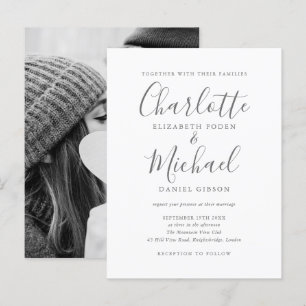 Elegant Signature Script Photo Wedding Invitation Postcard